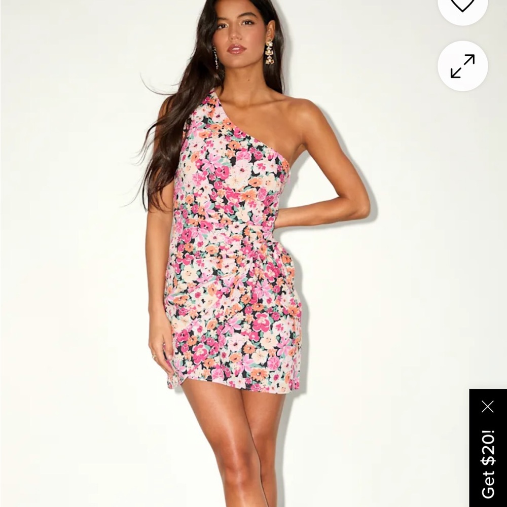 Lulu's Pink Floral One-Shoulder Dress